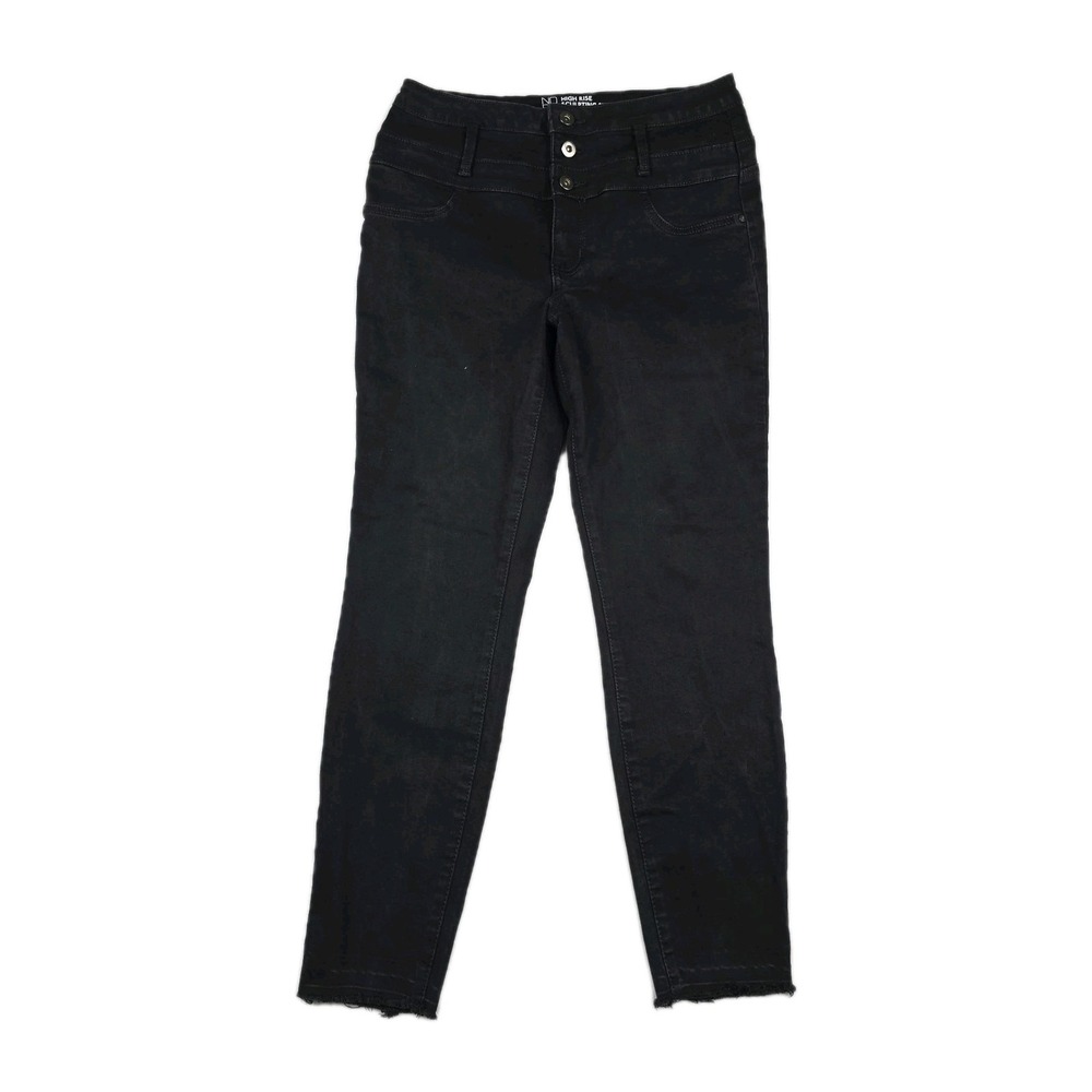 No Boundaries High Rise Sculpting Skinny Jeans Black Rinse Frayed Hem Size 11
